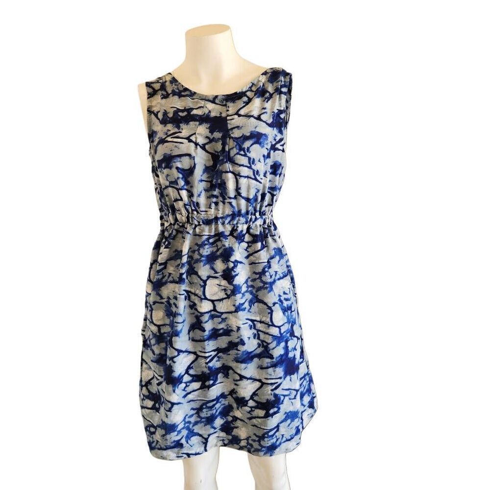 American Leisure womens blue white pleated pullover light casual dress anove kne